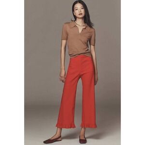 MAEVE The Colette Ruffle Hem Wide Leg Pants Cherry Red 23 Tall NEW Casual Party